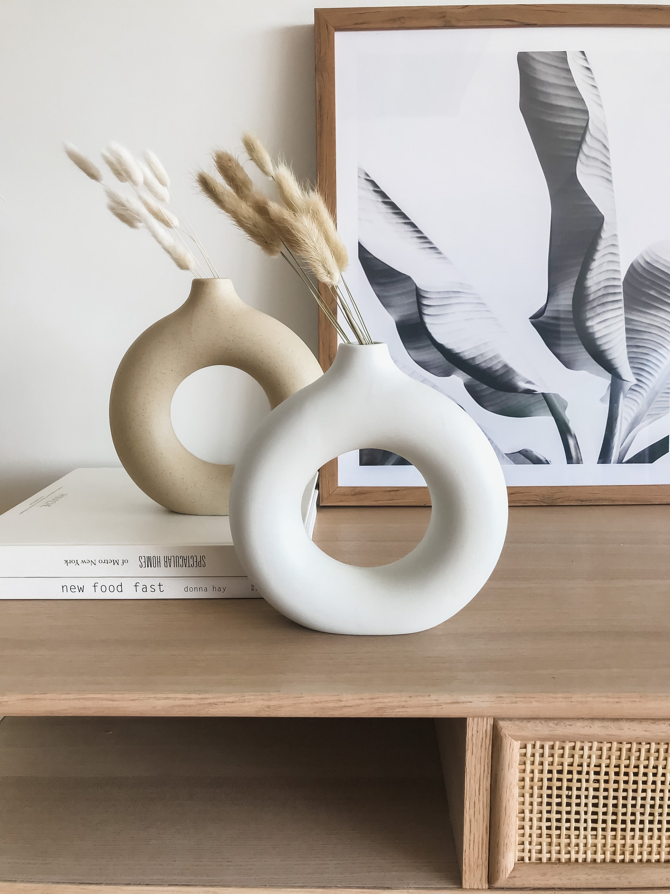 Donut Ceramic Vase for Flowers Modern White Vase Circular O Etsy