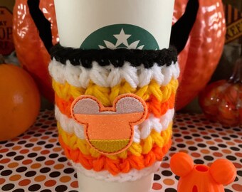¡Listo para enviar! Crochet Mickey Mouse Candy Corn Disney Inspired Halloween Cup Cozy Spooky Season