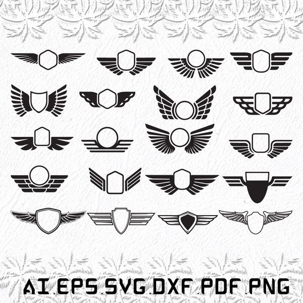 Wings Badge svg, Wing Badge svg, Wings Badges svg, Wing, Badge, SVG, ai, pdf, eps, svg, dxf, png