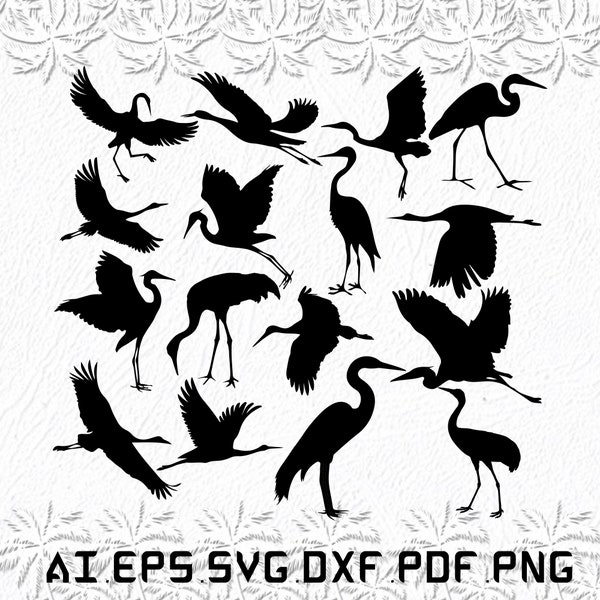 Crane Bird svg, Crane svg, Birds svg, Animal, Bird, SVG, ai, pdf, eps, svg, dxf, png