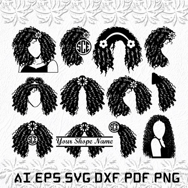 Afro woman hair svg, Woman hair svg, Monogram svg, Afro girl, Black woman, SVG, ai, pdf, eps, svg, dxf, png