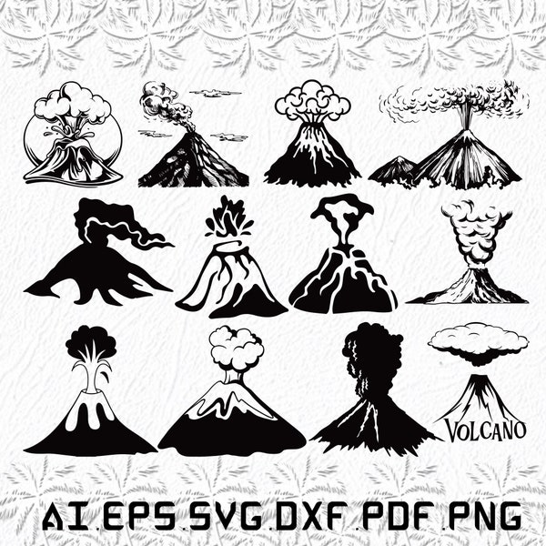 Svg de fumée, svg de rivière de lave, svg de montagne, lave, volcan, SVG, ai, pdf, eps, svg, dxf, png