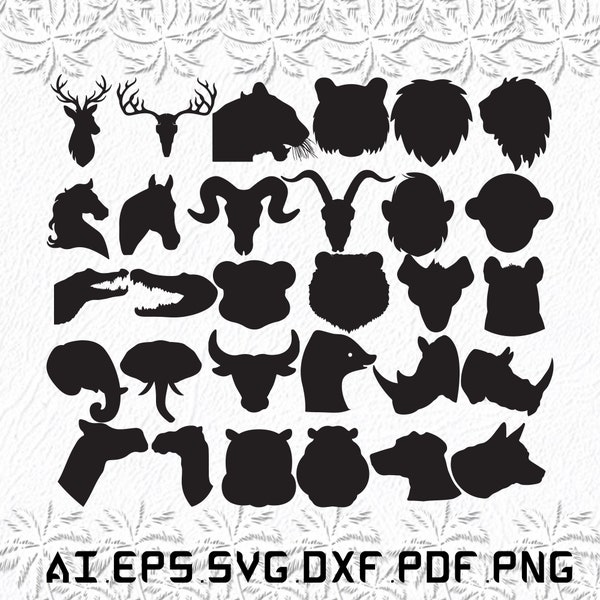 Animal head svg, animal svg, Head svg, animals, Wild, SVG, ai, pdf, eps, svg, dxf, png