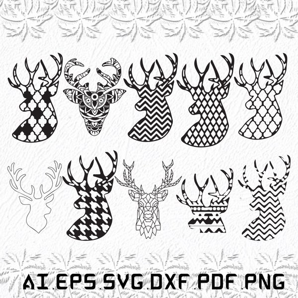 Chevron Deer Head svg, Chevron Deer Heads svg, Chevron, Deer, Head, SVG, ai, pdf, eps, svg, dxf, png