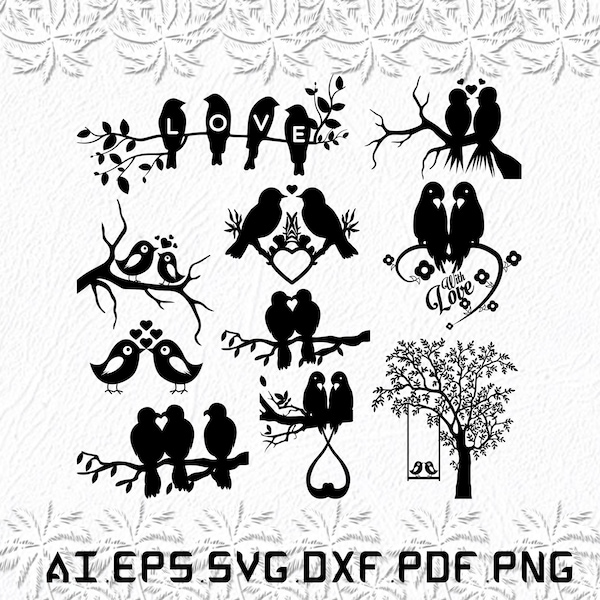 Love svg, birds svg, tree svg, birds love, dove, SVG, ai, pdf, eps, svg, dxf, png