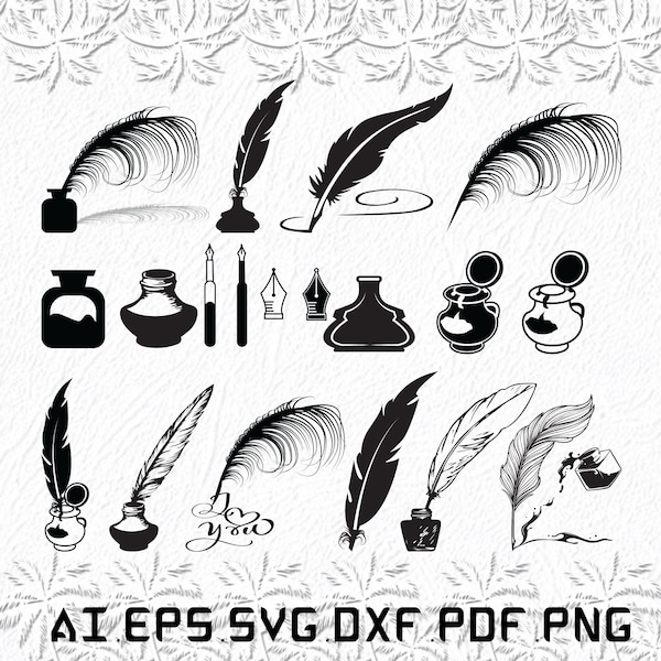 Inkwell Pen svg, pen svg, inkwall svg, Art quill, pen Teacher, SVG, ai, pdf, eps, svg, dxf, png