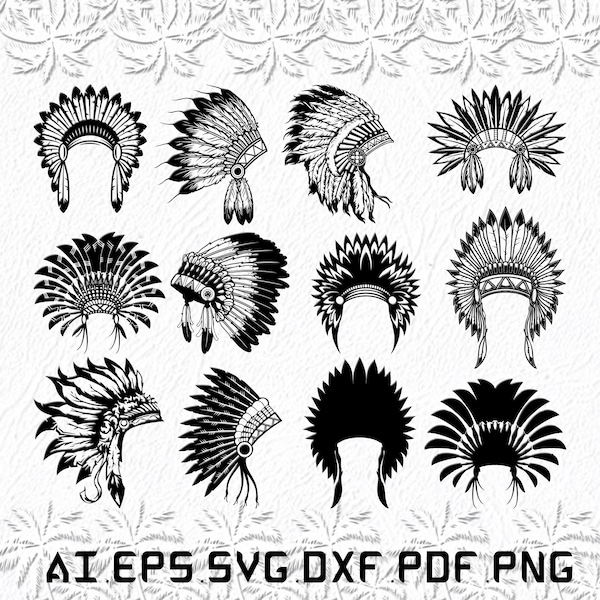 Headdress svg, Indian svg, Indian headdress svg, Native American svg, Halloween, SVG, ai, pdf, eps, svg, dxf, png