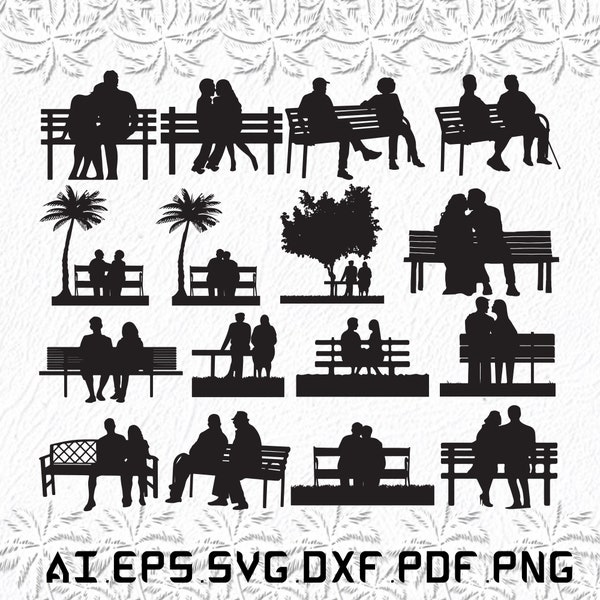 Couple On A Bench svg, Bench svg, Couple svg, Love, Heart, SVG, ai, pdf, eps, svg, dxf, png