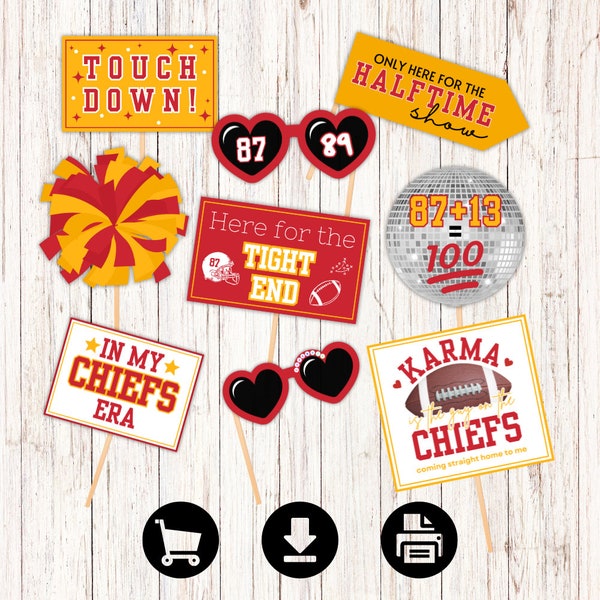 Photo Booth Printable Props, Taylor Swift,  quotes Inspired Props, Instant Download, DIY, Super bowl, chiefs, 9 images