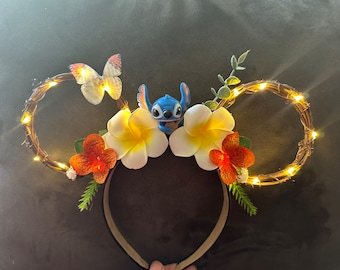 Disney Black Embroidered Floral Mouse Ears Headband Minnie Ears Disney Parks Aulani Hawaii Black Gold Plumeria  main image 2