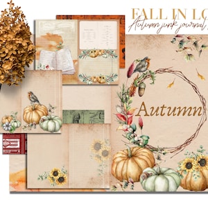 Autumn Junk Journal | a printable junk journal kit with fall colours, full of flowers, birds & pumpkins. great for scrapbooking too!