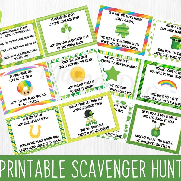 St. Patrick's Day Scavenger Hunt, Scavenger Hunt Clues, Kids St. Patrick's Day Hunt, Scavenger Hunt for Kids, Scavenger Hunt Printable