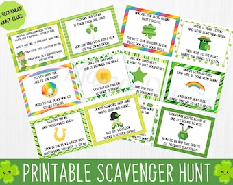 St. Patrick's Day Scavenger Hunt, Scavenger Hunt Clues, Kids St. Patrick's Day Hunt, Scavenger Hunt for Kids, Scavenger Hunt Printable