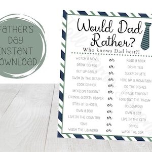 Would Dad Rather Father&#39;s Day Printable, Father&#39;s Day Activity, Father&#39;s Day Game, Father&#39;s Day Questions, Digital Download Dad Game
