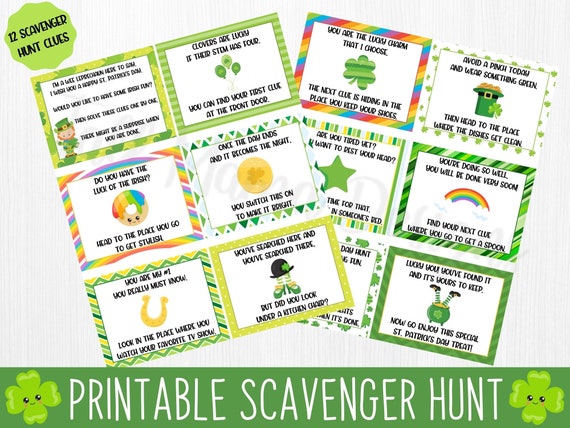 St. Patrick's Day Scavenger Hunt, Scavenger Hunt Clues, Kids St. Patrick's Day Hunt, Scavenger Hunt for Kids, Scavenger Hunt Printable