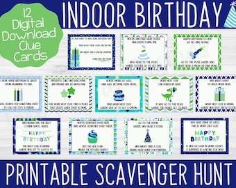 Indoor Birthday Scavenger Hunt Clues, Printable Scavenger Hunt, Indoor Birthday Treasure Hunt, Birthday Activity, Birthday Game, Digital