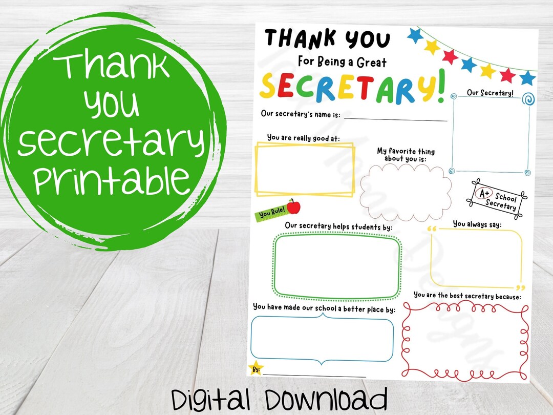 Thank You Secretary Printable Secretary Appreciation Etsy