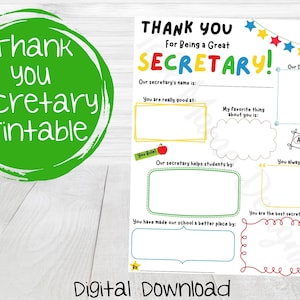 Merci secrétaire imprimable, secrétaire appréciation imprimable, activité en classe, questionnaire de jour administratif, téléchargement numérique
