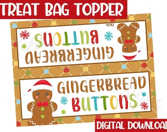 Pepparkaksknappar med godispåse, utskrivbar juldekoration, julfestgåvodekoration, julpåsdekorationer till klassrummet, digital