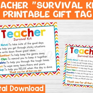 Teacher Survival Kit Printable Gift Tag, Teacher Gift Tag, First Day of School Gift Tag, Digital Survival Kit for Teacher, Printable Label