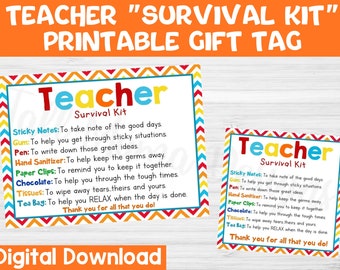 Teacher Survival Kit Printable Gift Tag, Teacher Gift Tag, First Day of School Gift Tag, Digital Survival Kit for Teacher, Printable Label