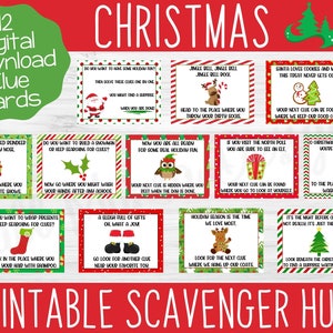 Cartões de dicas de caça ao tesouro de Natal, caça ao tesouro para impressão, cartões de dicas, caça ao tesouro, atividade de Natal, caça ao tesouro de férias, digital