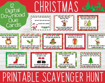 Christmas Scavenger Hunt Clue Cards, Printable Scavenger Hunt, Clue Cards Treasure Hunt, Christmas Activity, Holiday Scavenger Hunt, Digital