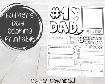 Father's Day Printable Coloring Page, Father's Day Digital, #1 Dad Coloring Page, Father's Day Activity, Father's Day Printable for Kids