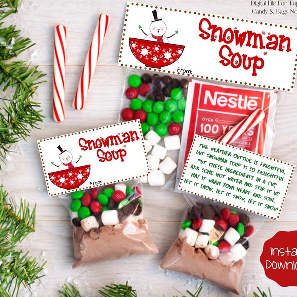 Snowman Soup Treat Bag Topper, Snowman Soup Goodie Bag Topper, Christmas Treat Bag Topper, Digital Download Treat Bag Topper