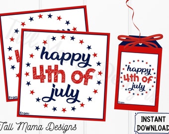 Feliz 4 de julio etiqueta de regalo imprimible, etiqueta de regalo digital del 4 de julio, etiqueta de regalo del 4 de julio, feliz 4 de julio, etiqueta de regalo digital