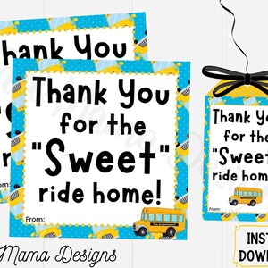 Danke für die süße Fahrt nach Hause druckbarer Geschenkanhänger, Geschenkanhänger für Busfahrer, Danke Busfahrer, Busfahrer Geschenkanhänger, digitaler Anhänger