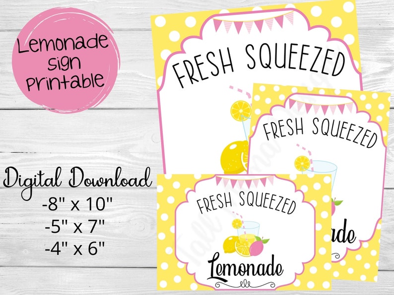 Pink and Yellow Lemonade Printable Signfresh Squeezed Etsy
