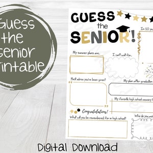 Guess the Senior Printable, Graduation Questionnaire, Senior Interview, Digital Download, End of Year Senior Activity
