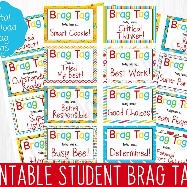 Brag Tag Printable, Reward Tags, Student Reward, Positive Behavior Cards, Digital Download, Classroom Rewards, Rewards for Kids