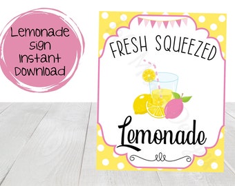 Rosa und gelbe Limonade druckbare Zeichen, frische gepresste Limonade druckbare Zeichen, Limonade Brautparty, Limonade Geburtstag druckbar, digital