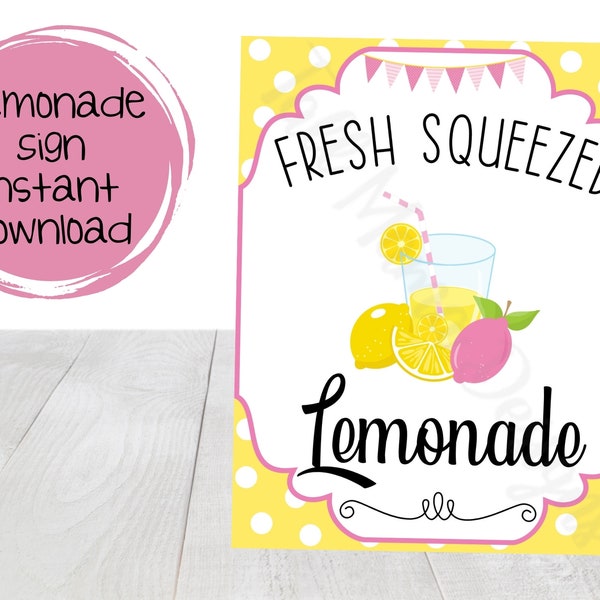 Pink and Yellow Lemonade Printable Sign,Fresh Squeezed Lemonade Printable Sign,Lemonade Bridal Shower, Lemonade Birthday Printable, Digital