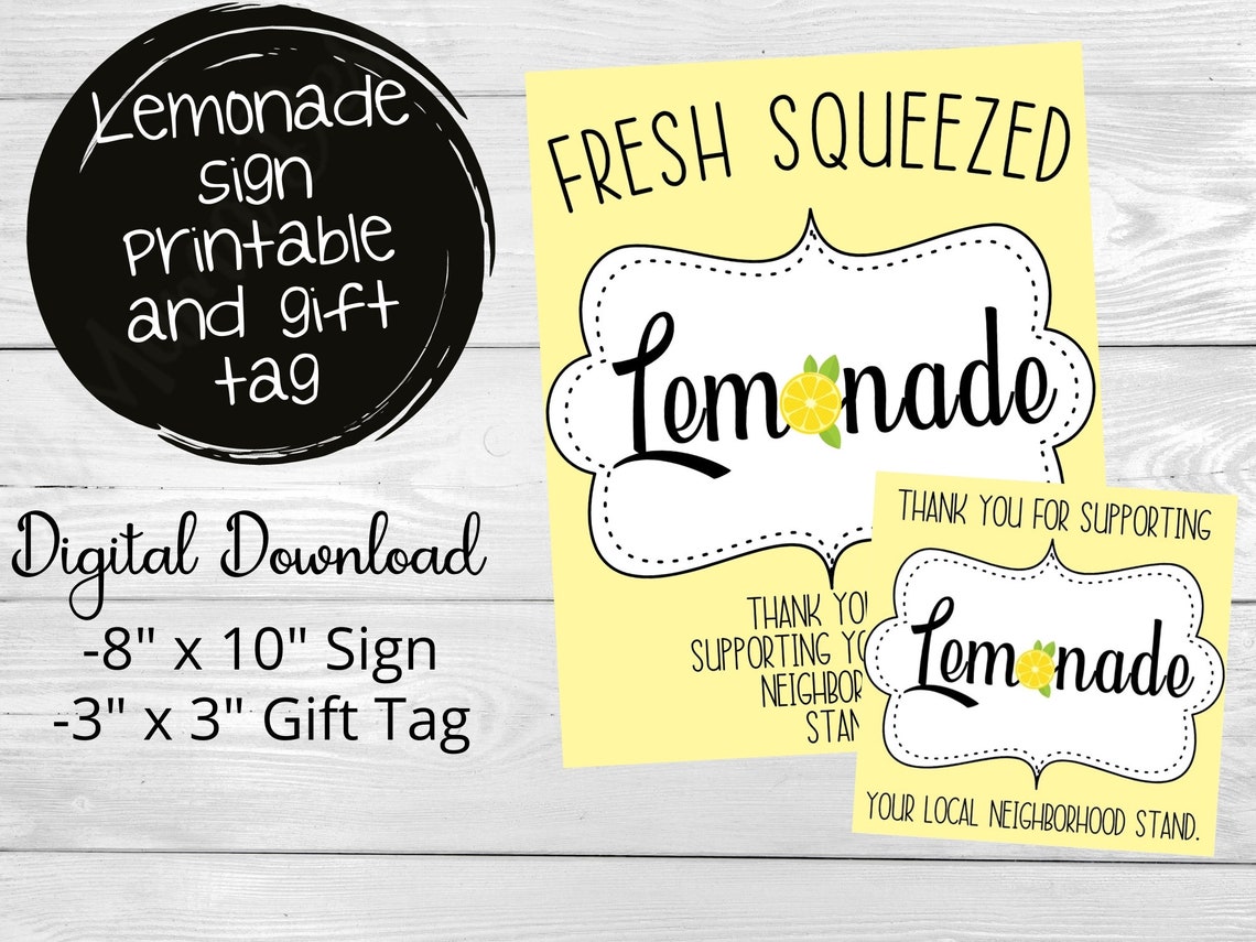 Lemonade Stand Sign and Matching Gift Tag Printable Thank you Etsy