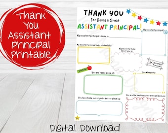 Thank You Assistant Principal Printable, Assistant Principal Appreciation Printable, Classroom Activity, Assistant Principal Questionnaire