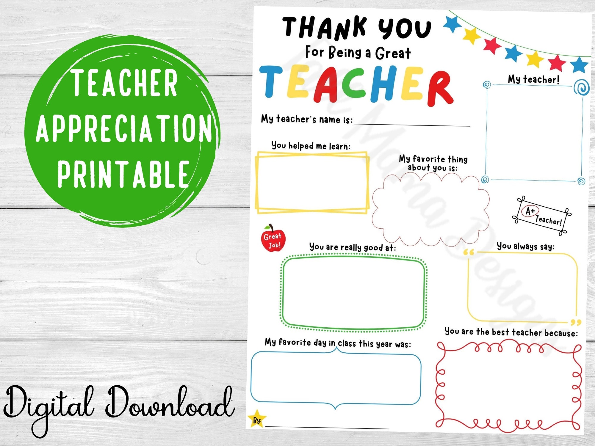 Teacher Appreciation Printable, Thank You Teacher Printable, Classroom ...