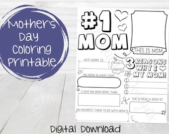 Página para colorear imprimible del Día de la Madre, Día de la Madre Digital, Página para colorear de mamá #1, Actividad del Día de la Madre, Día de la Madre imprimible para niños
