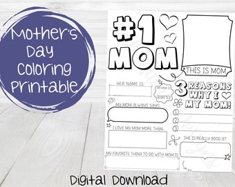 Mother's Day Printable Coloring Page, Mother's Day Digital, #1 Mom Coloring Page, Mother's Day Activity, Mother's Day Printable for Kids