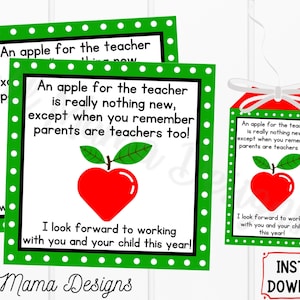 Parents Are Teachers Too Gift Tag, First Day of School Gift Tag, Printable Tag, Parent Appreciation Gift Tag, Back to School Tag, Digital