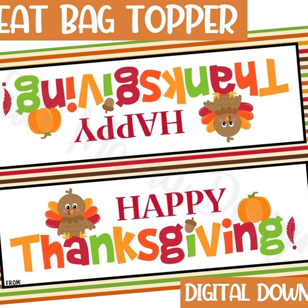 Thankful For You Printable Bag Topper, Thanksgiving Treat Bag Topper, Thanksgiving Goodie Bag Label, Favor Bag Topper, Digital Download