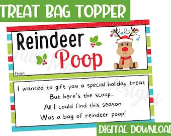 Reindeer Poop Treat Bag Christmas Toppers, Funny Christmas Bag Toppers, Christmas Party Favor Bag Topper, Classroom Christmas Bag, Digital