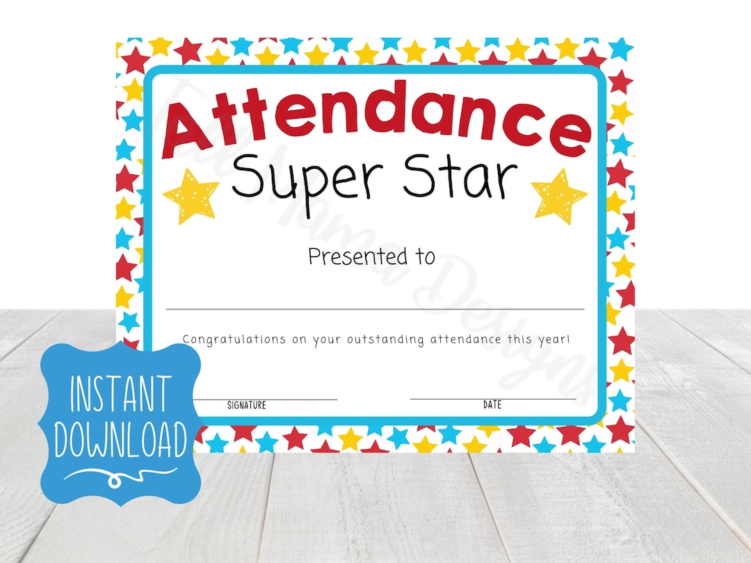 Attendance Award Certificate Printable, Perfect Attendance Certificate, Attendance Award Printable, School Attendance Certificate, Kid Award - Etsy attendance-award-certificate-printable-perfect-attendance-certificate-attendance-award-printable-school-attendance-certificate-kid-award-etsy