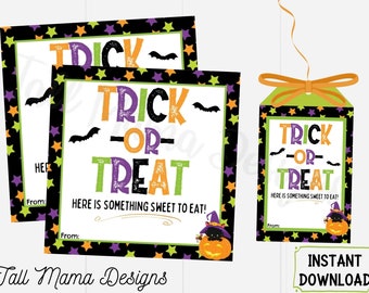 Trick or Treat Printable Gift Tag, Halloween Digital Gift Tag, Halloween Party Treat Bag Tag, Halloween Treat Gift Tag, Halloween Favor Tag