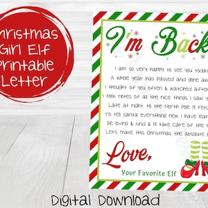 Kerst meisje elf afdrukbare brief, ik ben terug kerst elf brief, elf brief aan kinderen, elf aankomst brief, digitale kerst elf brief