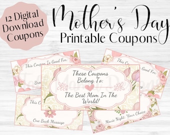 Moederdag afdrukbare coupons, digitale download Moederdag coupons, Moederdag afdrukbare, Moederdag coupon cadeau, dank je moeder