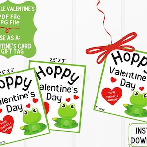 Carte de la Saint-Valentin grenouille, étiquette-cadeau de la Saint-Valentin grenouille, carte imprimable de la Saint-Valentin, cartes de la Saint-Valentin pour la classe des enfants, carte numérique