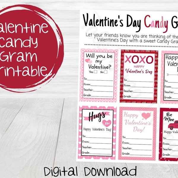 Valentine's Day Printable Candy Gram, Valentine's Candy Gram, Valentine's Gift Tag, School Candy Gram Printable, Instant Download, Candy Tag